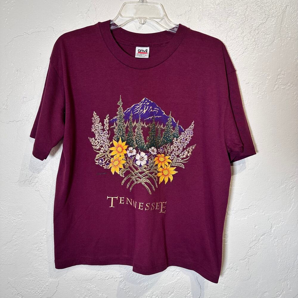 Anvil Tennessee Foil T-Shirt Large Made in USA 100% Cotton Plum Purple Vintage